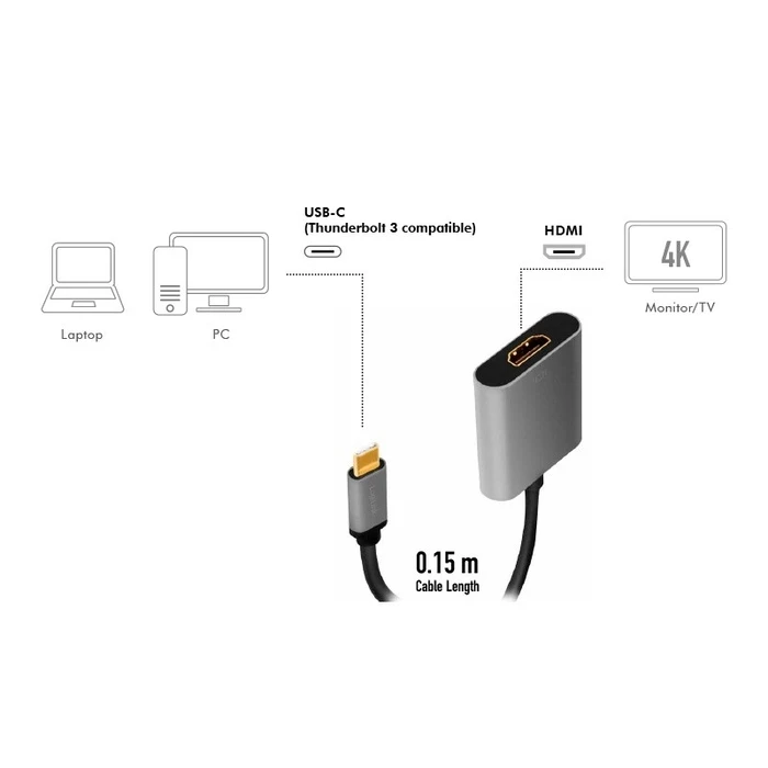 Αντάπτορας Logilink Usb-C To Hdmi/F , 4k/60hz, Alu, 0.15m