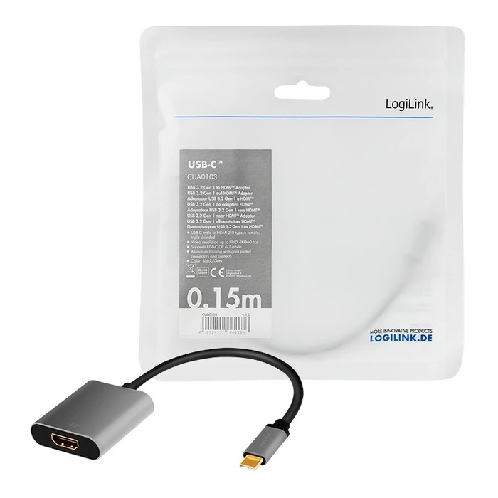 Αντάπτορας Logilink Usb-C To Hdmi/F , 4k/60hz, Alu, 0.15m