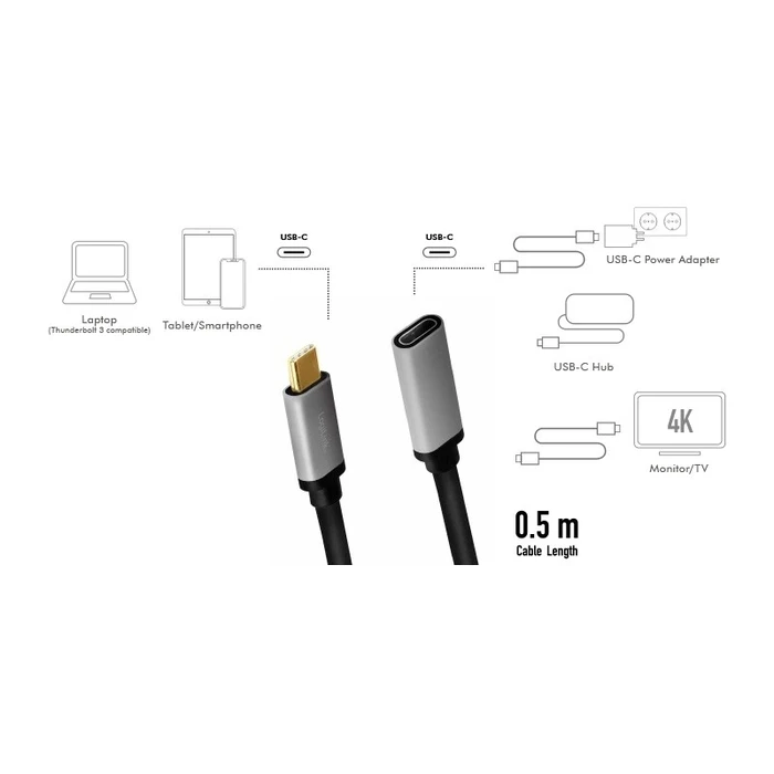 Καλώδιο Logilink Usb-C M/F , 4k/60hz , Alu, 0.5m
