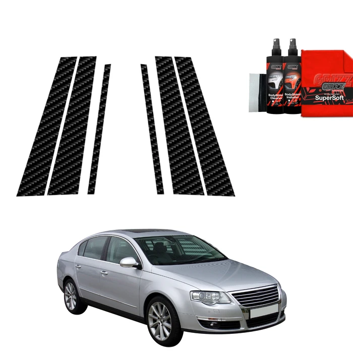 GrizzGlass BodyShield Carbon pillar film for Volkswagen Passat B6 Sedan (2005-2010) [6in1]
