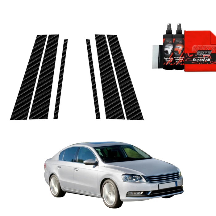GrizzGlass BodyShield Carbon pillar film for Volkswagen Passat B7 Sedan (2010-2014) [6in1]