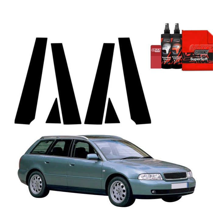 GrizzGlass BodyShield Black pillar film for Audi A4 B5 Avant (1994-2001) [6in1]