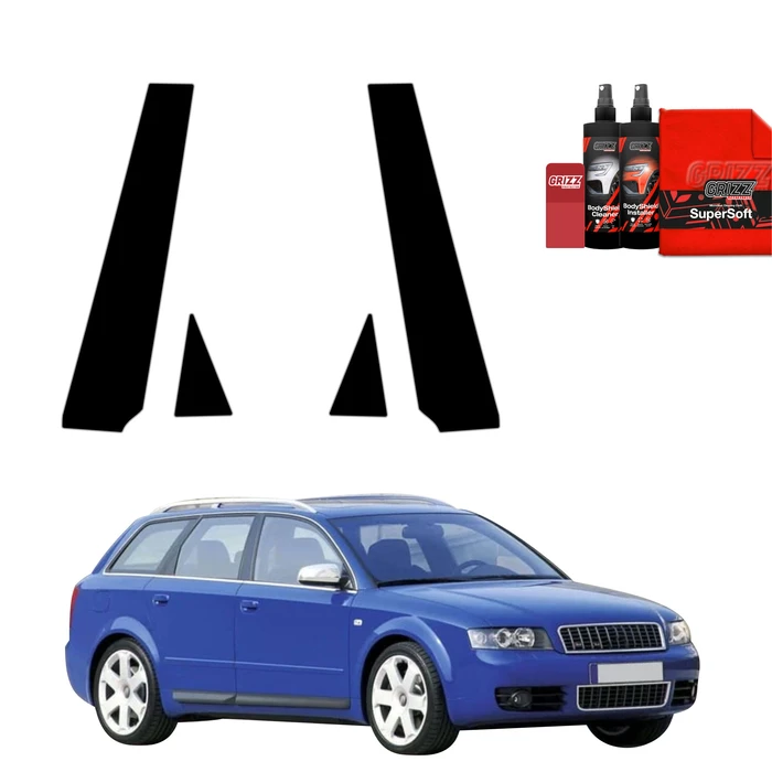 GrizzGlass BodyShield Black pillar film for Audi A4 B6 Avant (2000-2006) [4in1]