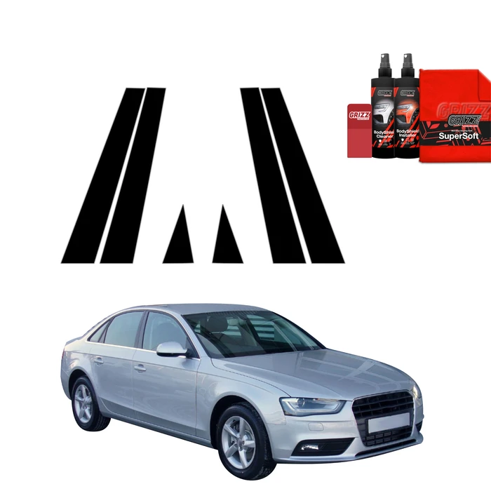 GrizzGlass BodyShield Black pillar film for Audi A4 B8 Sedan Facelifting (2011-2015) [6in1]