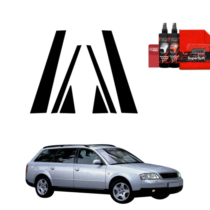 GrizzGlass BodyShield Black pillar film for Audi A6 C5 Avant (1998-2004) [6in1]