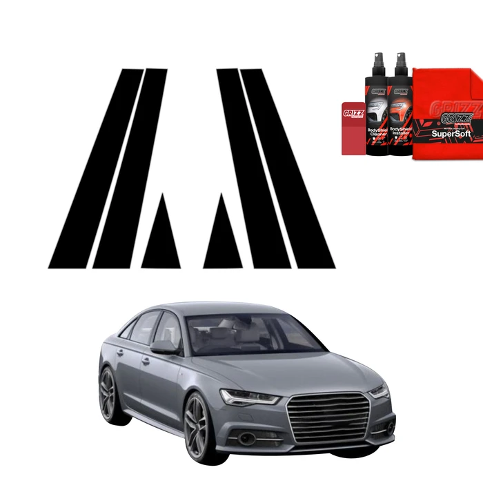 GrizzGlass BodyShield Black pillar film for Audi A6 C7 Sedan (2011-2014) [6in1]