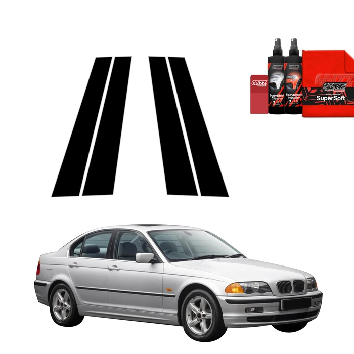 GrizzGlass BodyShield Black pillar film for BMW 3 E46 Sedan Pre-LCI (1998-2001) [4in1]