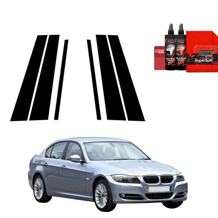 GrizzGlass BodyShield Black pillar film for BMW 3 E90 Sedan Pre-LCI (2004-2008) [6in1]