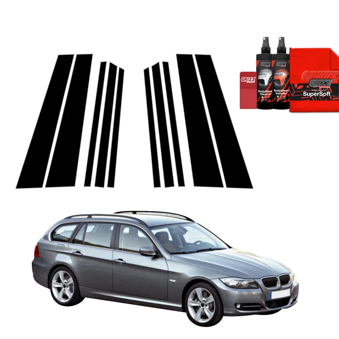 GrizzGlass BodyShield Black pillar film for BMW 3 E91 Kombi LCI (2008-2012) [10in1]