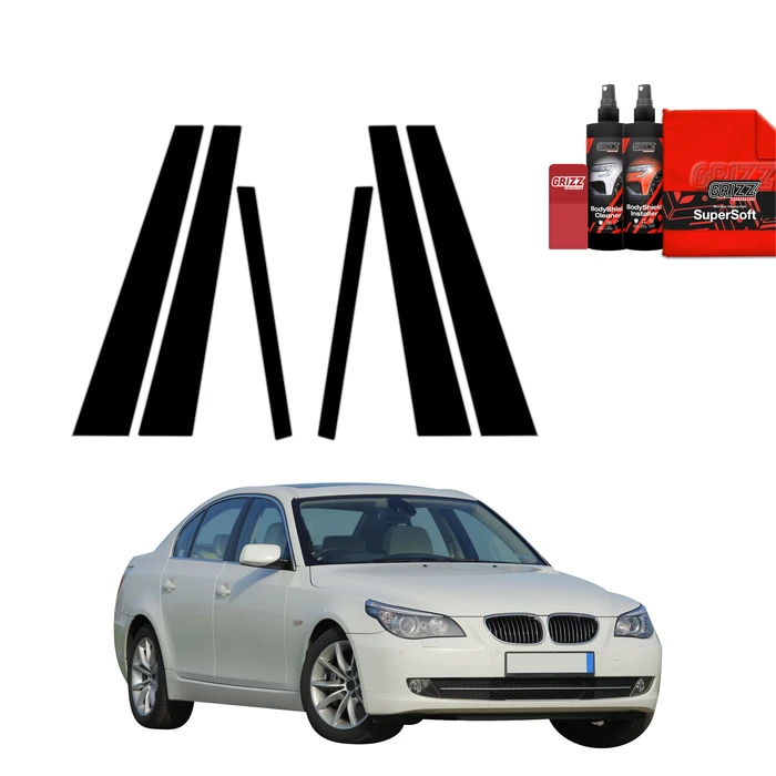 GrizzGlass BodyShield Black pillar film for BMW 5 E60 Sedan 4D (2007-2010) [6in1]