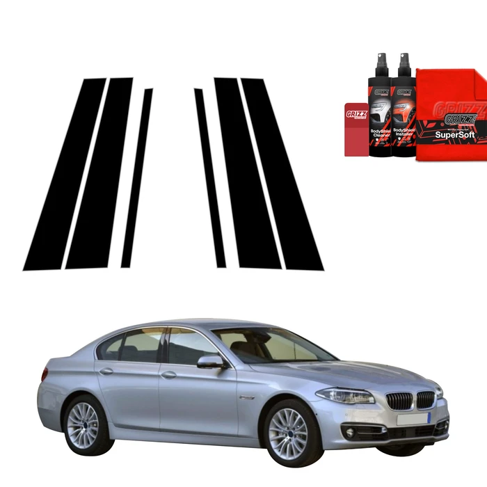 GrizzGlass BodyShield Black pillar film for BMW 5 F10 Sedan LCI (2012-2017) [6in1]