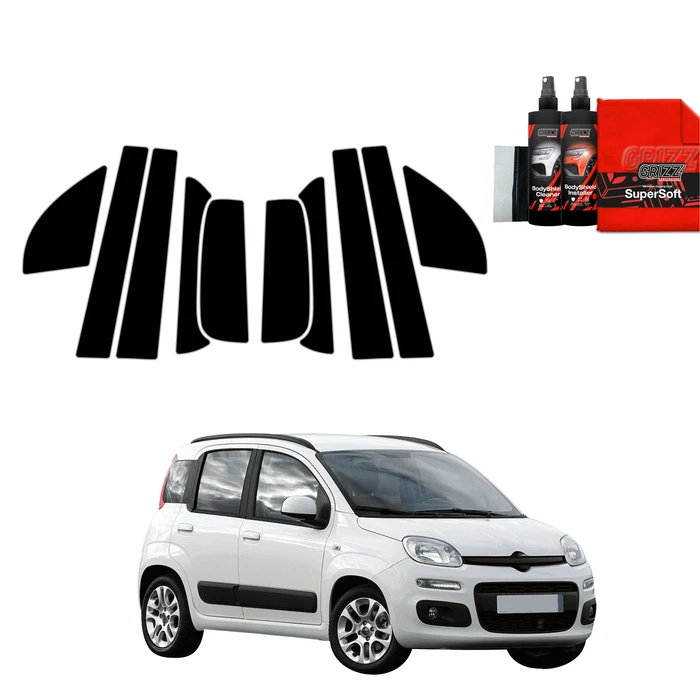 GrizzGlass BodyShield Black pillar film for Fiat Panda 3 Hatchback 5D (2011-2016) [10in1]