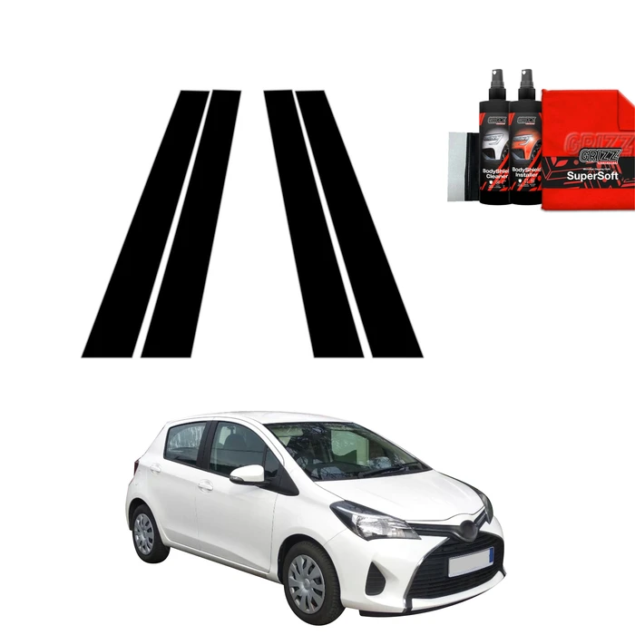 GrizzGlass BodyShield Black pillar film for Toyota Yaris (2011-2016) [4in1]