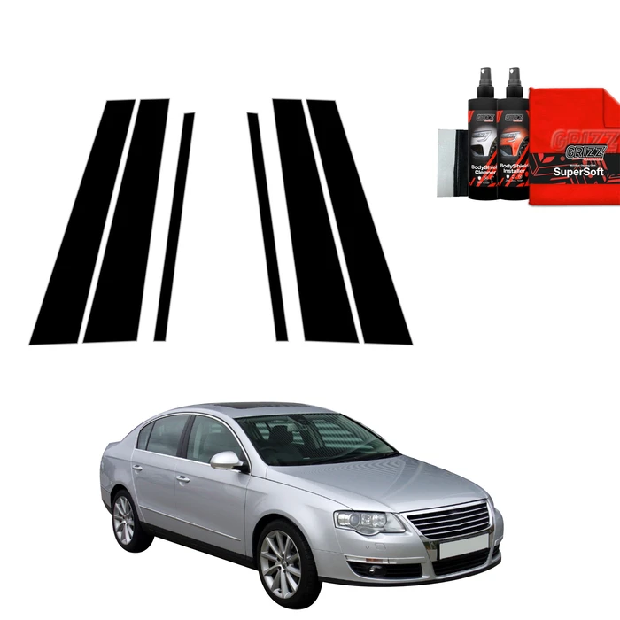 GrizzGlass BodyShield Black pillar film for Volkswagen Passat B6 Sedan (2005-2010) [6in1]