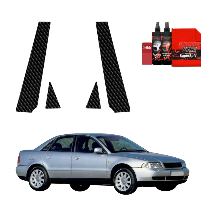 GrizzGlass BodyShield Carbon pillar film for Audi A4 B5 Sedan (1994-2001) [4in1]
