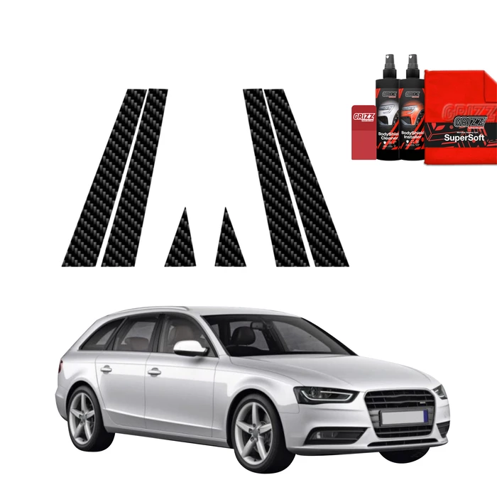 GrizzGlass BodyShield Carbon pillar film for Audi A4 B8 Avant Facelifting (2011-2015) [6in1]
