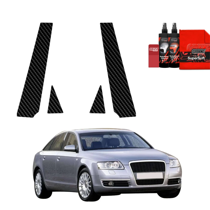 GrizzGlass BodyShield Carbon pillar film for Audi A6 C6 Sedan 4D (2004-2008) [4in1]