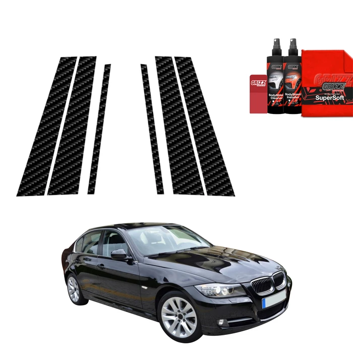 GrizzGlass BodyShield Carbon pillar film for BMW 3 E90 Sedan LCI (2008-2012) [6in1]