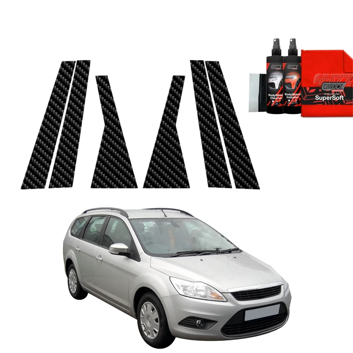 GrizzGlass BodyShield Carbon pillar film for Ford Focus Mk2 Kombi Facelifting (2007-2011) [6in1]