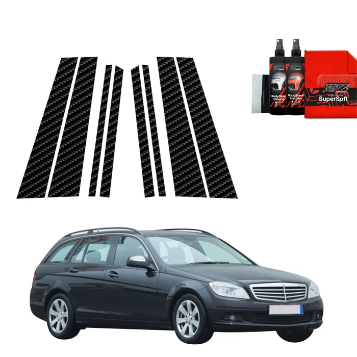 GrizzGlass BodyShield Carbon pillar film for Mercedes Benz C-Class S204 Kombi (2007-2011) [8in1]