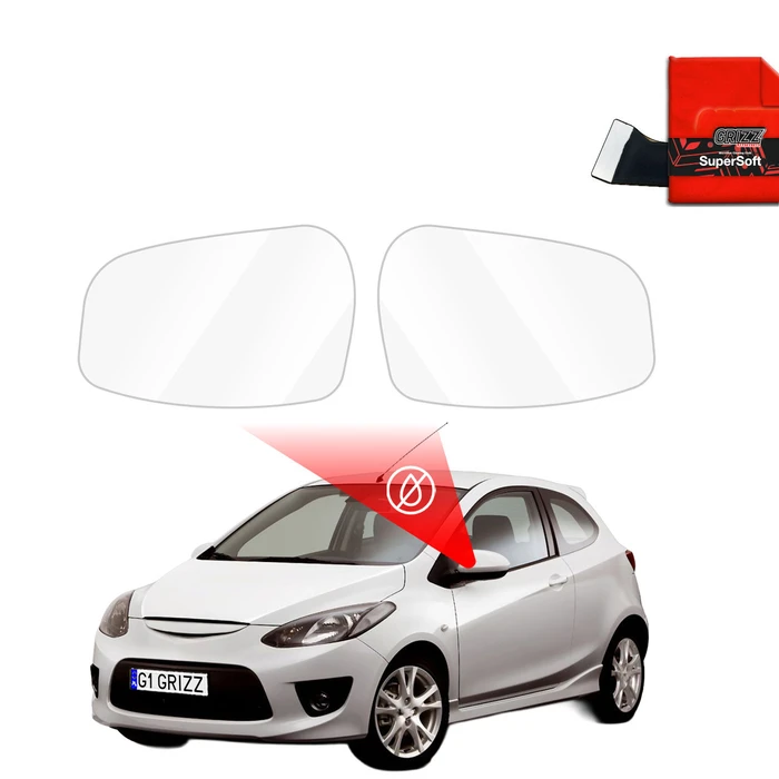 GrizzGlass ZeroDrop Rain-repellent mirror film for Mazda 2 (2007-2014)