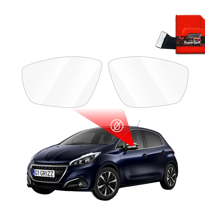 GrizzGlass ZeroDrop Rain-repellent mirror film for Peugeot 208 (2012-2018)