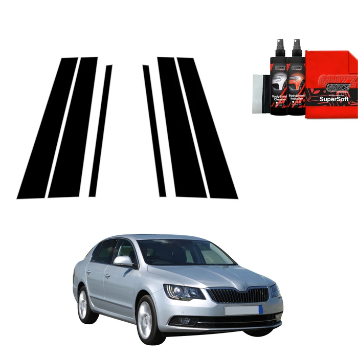 GrizzGlass BodyShield Black pillar film for Skoda Superb 2 Facelifting (2013-2015) [6in1]