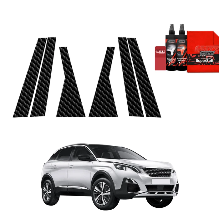 GrizzGlass BodyShield Carbon pillar film for Peugeot 3008 (2016-2024) [6in1]