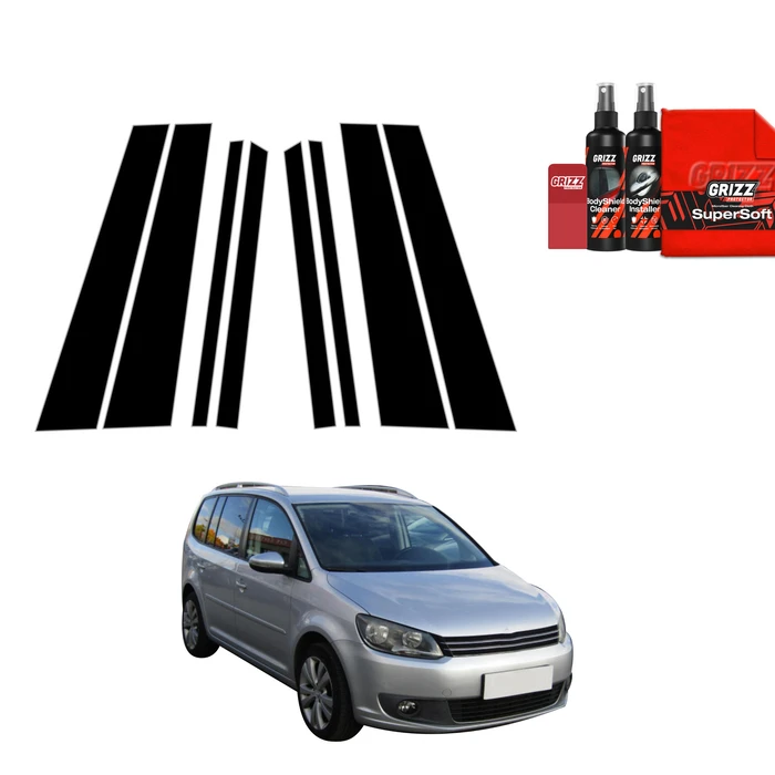 GrizzGlass BodyShield Black pillar film for Volkswagen Touran I MPV 5D (2010-2015) [8in1]