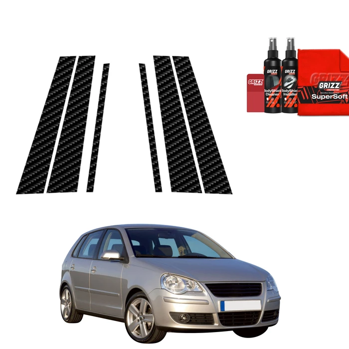 GrizzGlass BodyShield Carbon pillar film for Volkswagen Polo Hatchback 5D (2001-2009) [6in1]