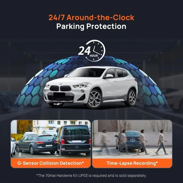 70mai A800SE-1 Front & Rear Dash Cam 4k w. 3inch screen set w. Rearview Cam - 2160p 140FOV