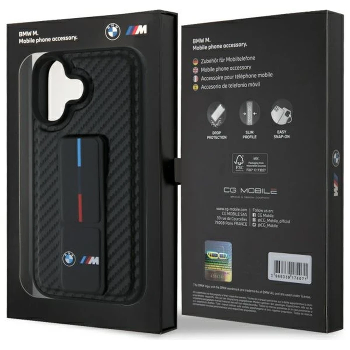 BMW Apple iPhone 16 hardcase M Grip Stand Smooth and Carbon black