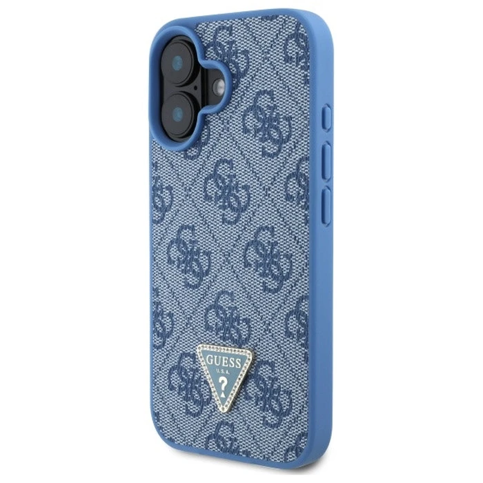 Guess Apple iPhone 16 hardcase Leather Metal Logo Strass Crossbody blue