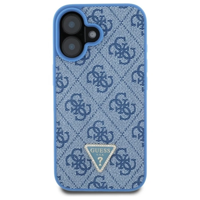 Guess Apple iPhone 16 hardcase Leather Metal Logo Strass Crossbody blue