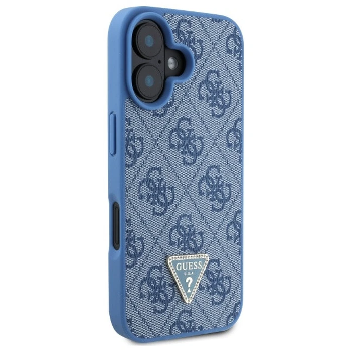 Guess Apple iPhone 16 hardcase Leather Metal Logo Strass Crossbody blue