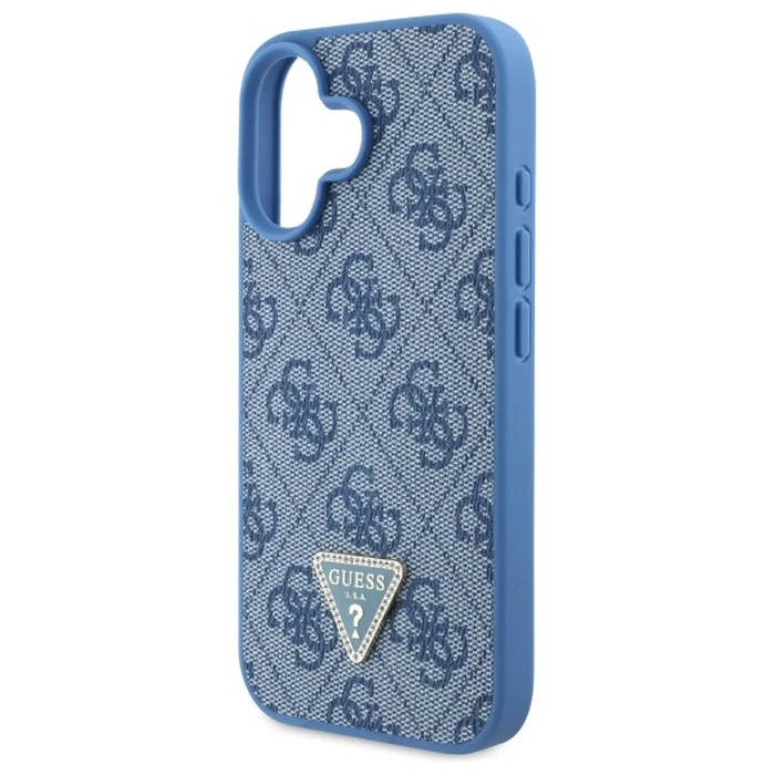 Guess Apple iPhone 16 hardcase Leather Metal Logo Strass Crossbody blue