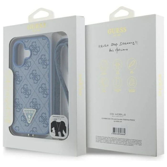 Guess Apple iPhone 16 hardcase Leather Metal Logo Strass Crossbody blue