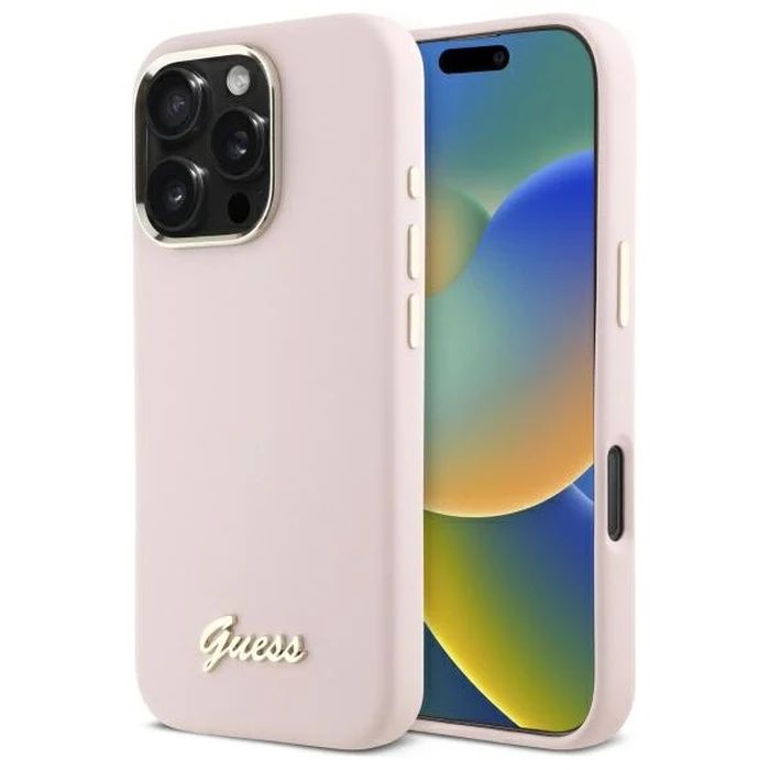 Guess Apple iPhone 16 Pro Max hardcase Silicone Script Metal Logo & Frame pink