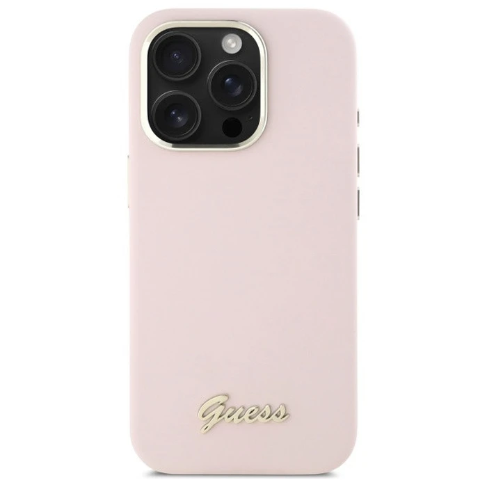Guess Apple iPhone 16 Pro Max hardcase Silicone Script Metal Logo & Frame pink