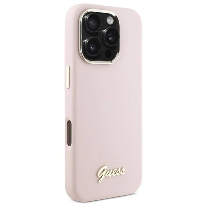 Guess Apple iPhone 16 Pro Max hardcase Silicone Script Metal Logo & Frame pink