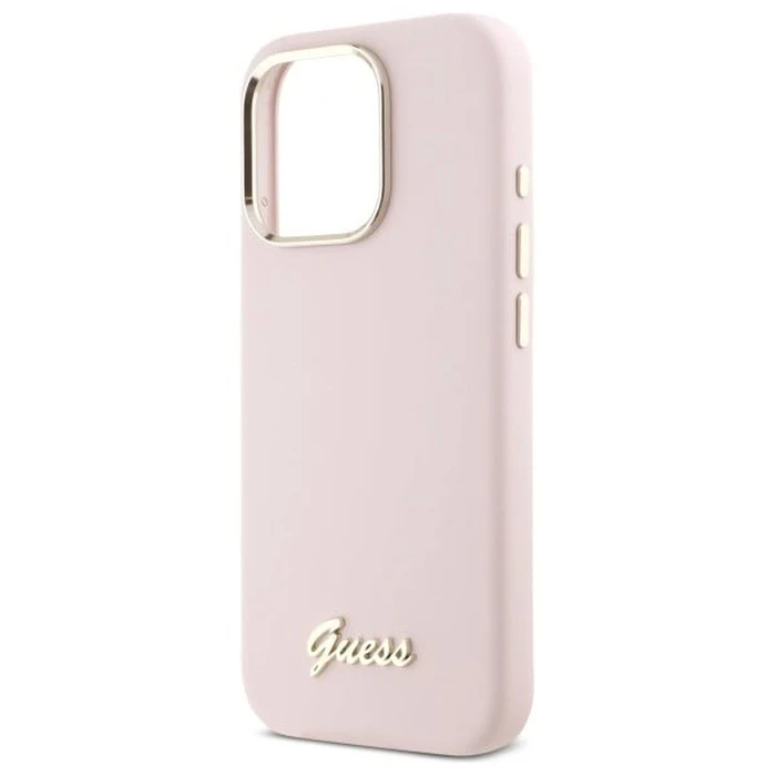 Guess Apple iPhone 16 Pro Max hardcase Silicone Script Metal Logo & Frame pink