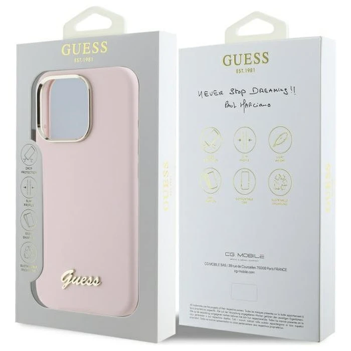 Guess Apple iPhone 16 Pro Max hardcase Silicone Script Metal Logo & Frame pink