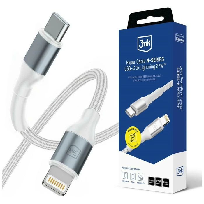 3MK Hyper Cable N-SERIES USB-C Lightning 50cm PD 3.0 9V/3A 27W white