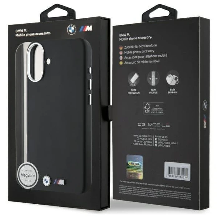 BMW Apple iPhone 16 hardcase M Smooth Full Wrapped Metal MagSafe black