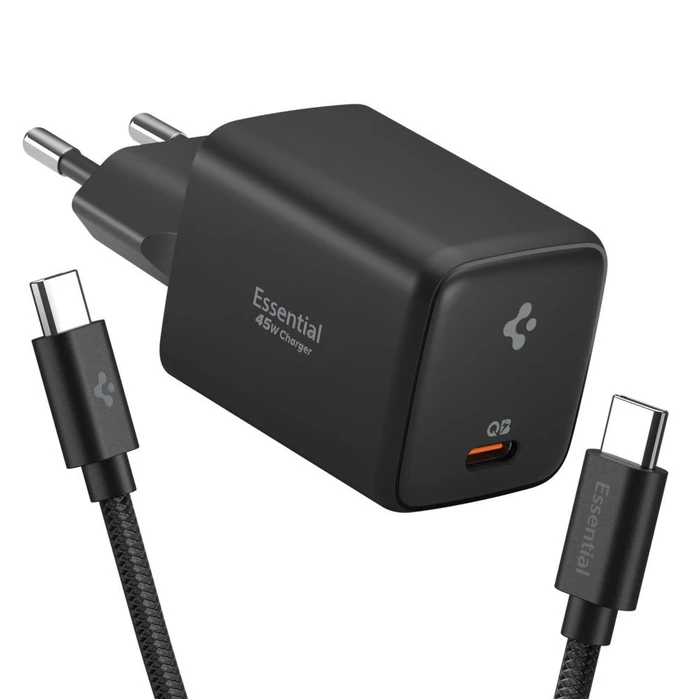 Spigen EE451EU Essential 1-port USB-C Network Charger 45W + USB-C Cable Black