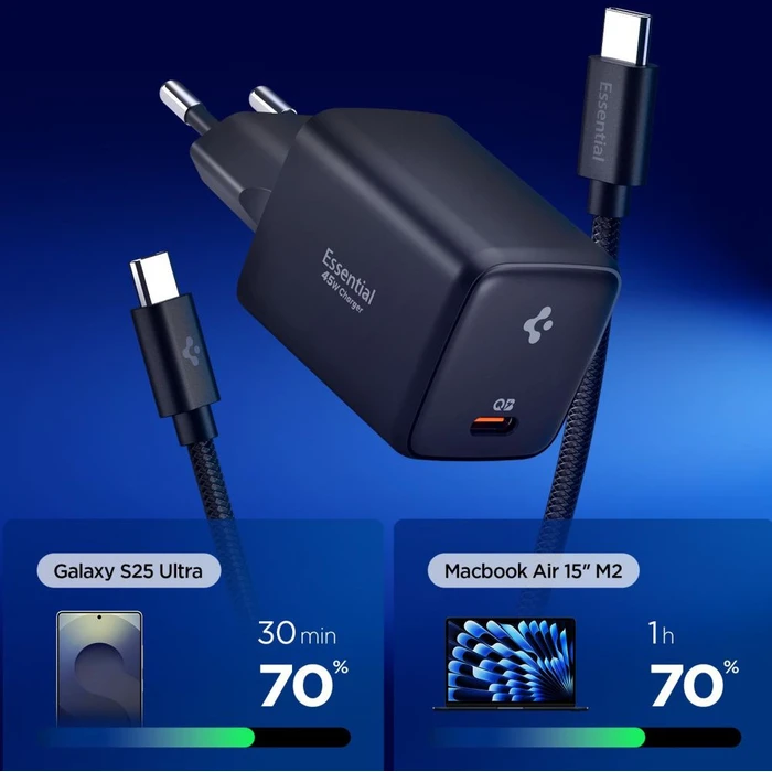 Spigen EE451EU Essential 1-port USB-C Network Charger 45W + USB-C Cable Black