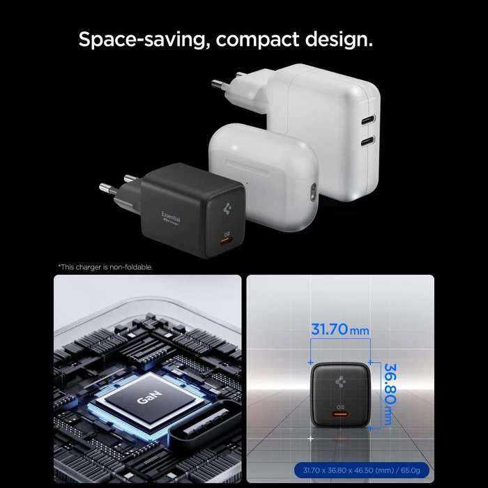 Spigen EE451EU Essential 1-port USB-C Network Charger 45W + USB-C Cable Black