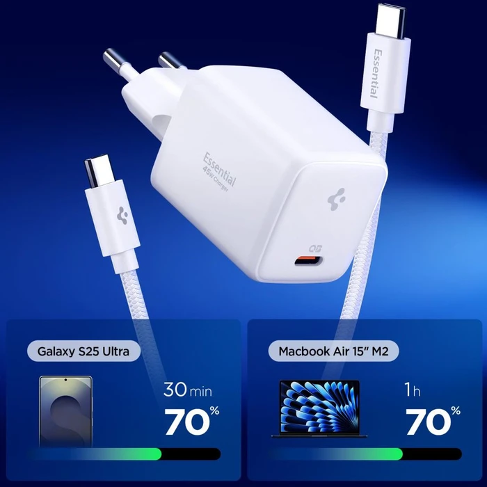 Spigen EE451EU Essential 1-port USB-C Network Charger 45W + USB-C Cable White