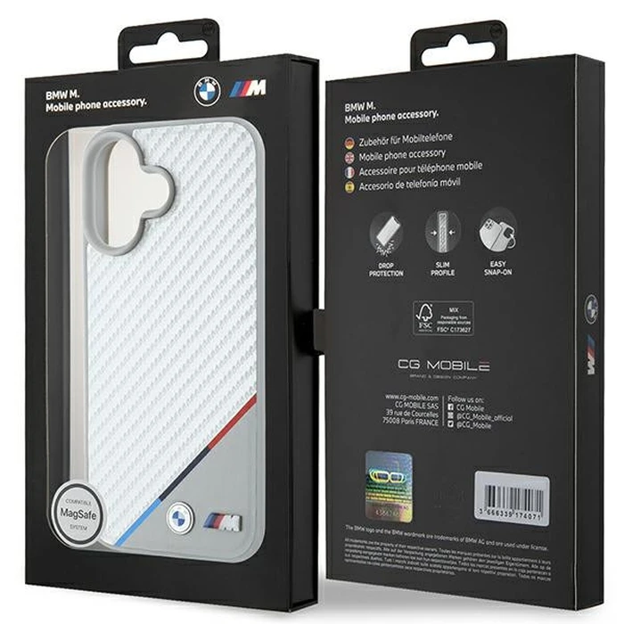 BMW Apple iPhone 16 hardcase M Carbon Tricolor Line MagSafe grey