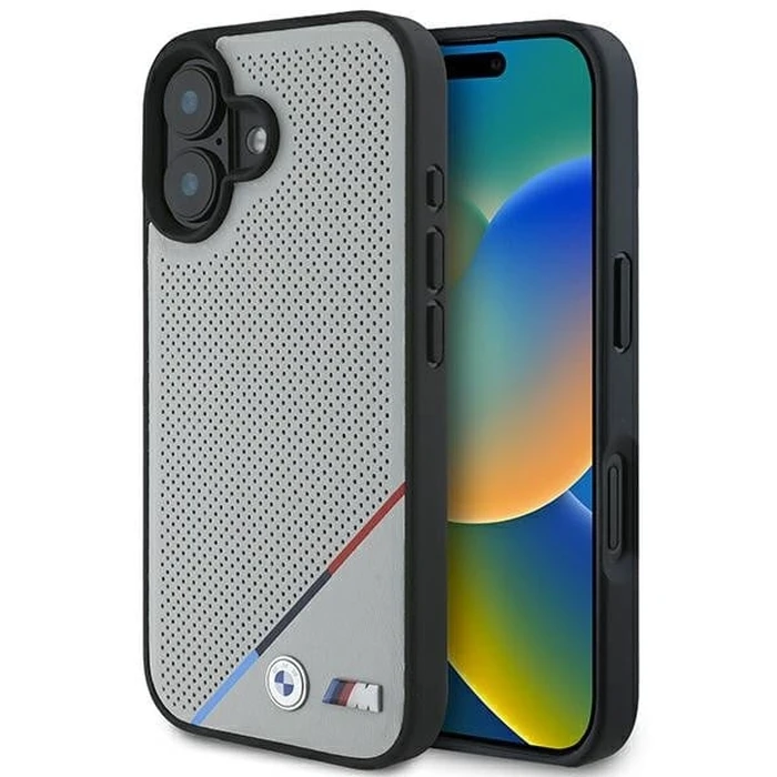 BMW Apple iPhone 16 hardcase M Perforated Tricolor Line MagSafe grey